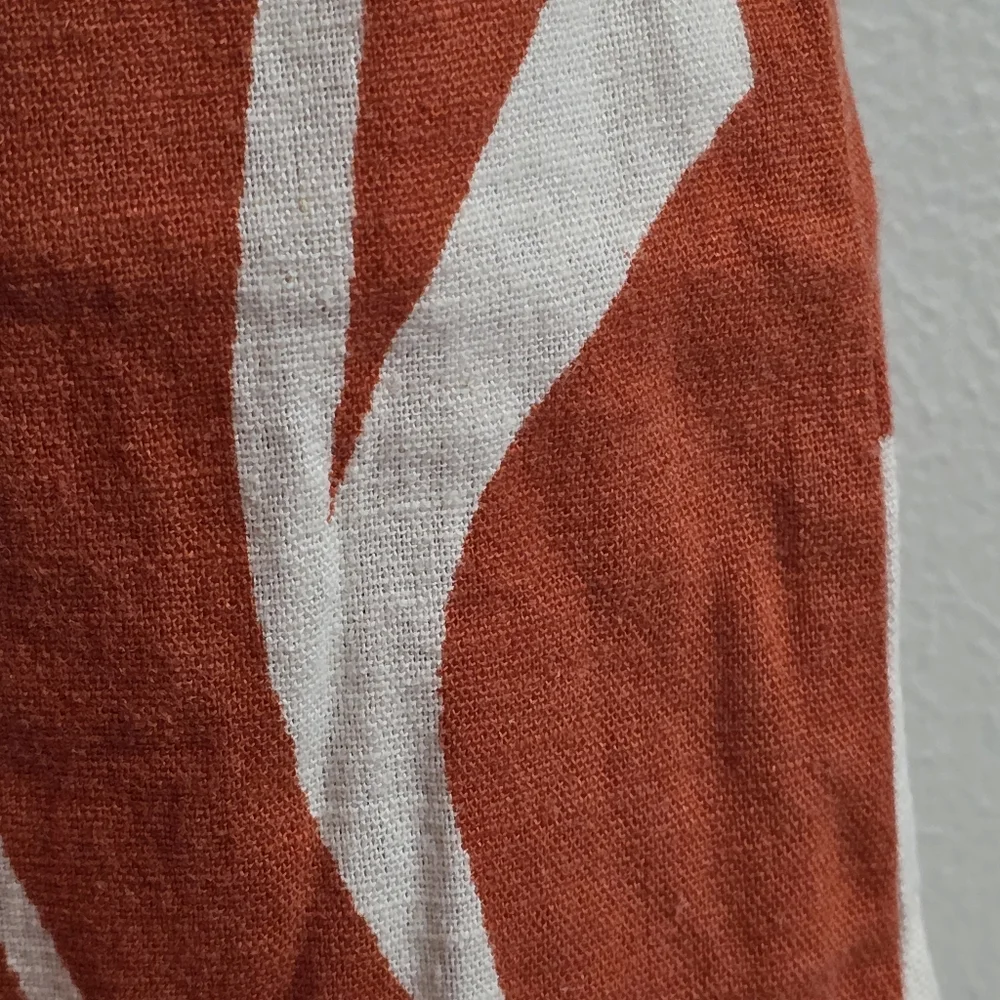 Ava & Viv Linen Blend Abstract Rust Ruffle Midi Dress Smocked Back Rayon Cruise - Picture 7 of 11